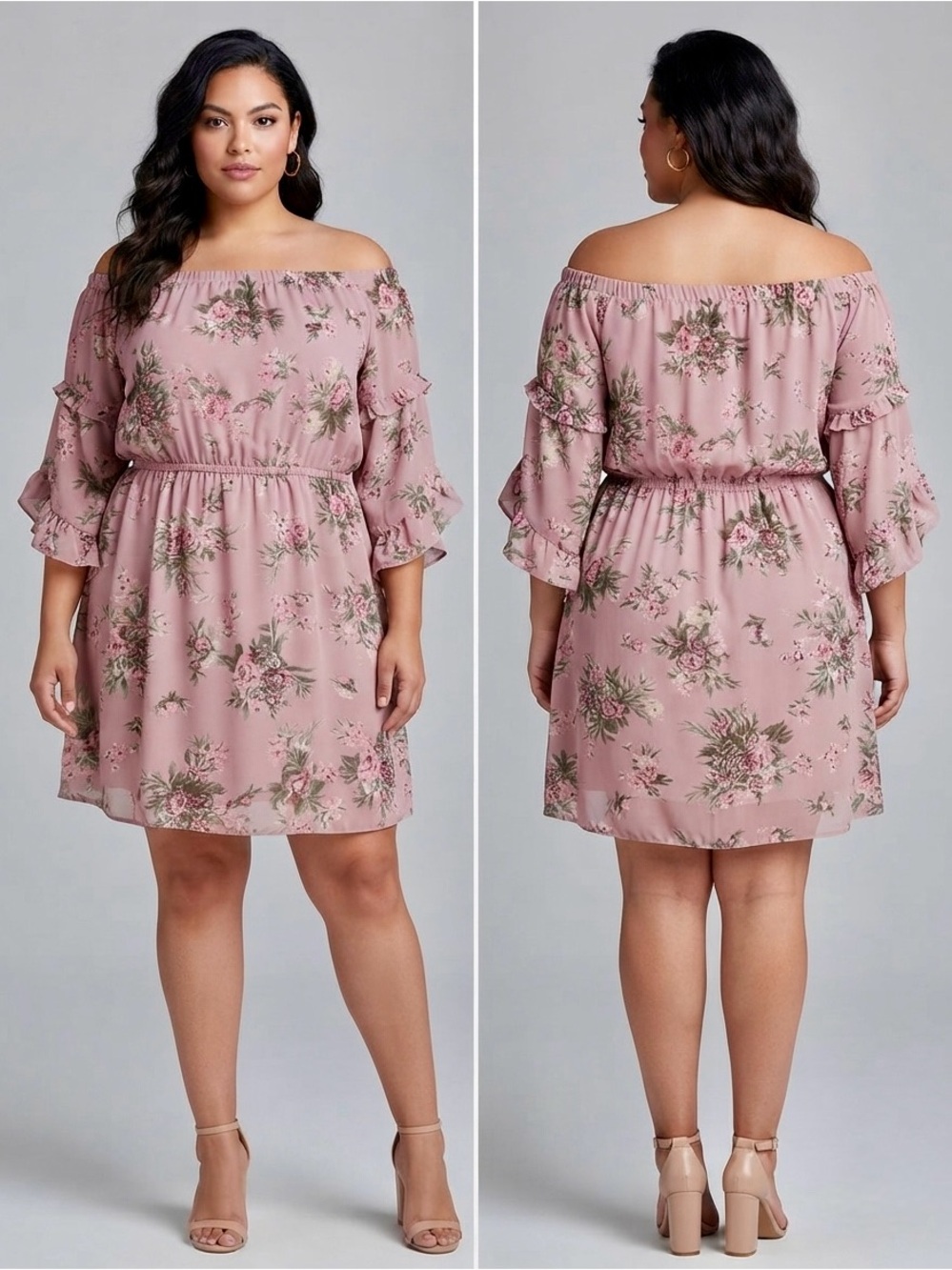 Speed Control Blush Pink Floral off the Shoulder Dress Size 2X